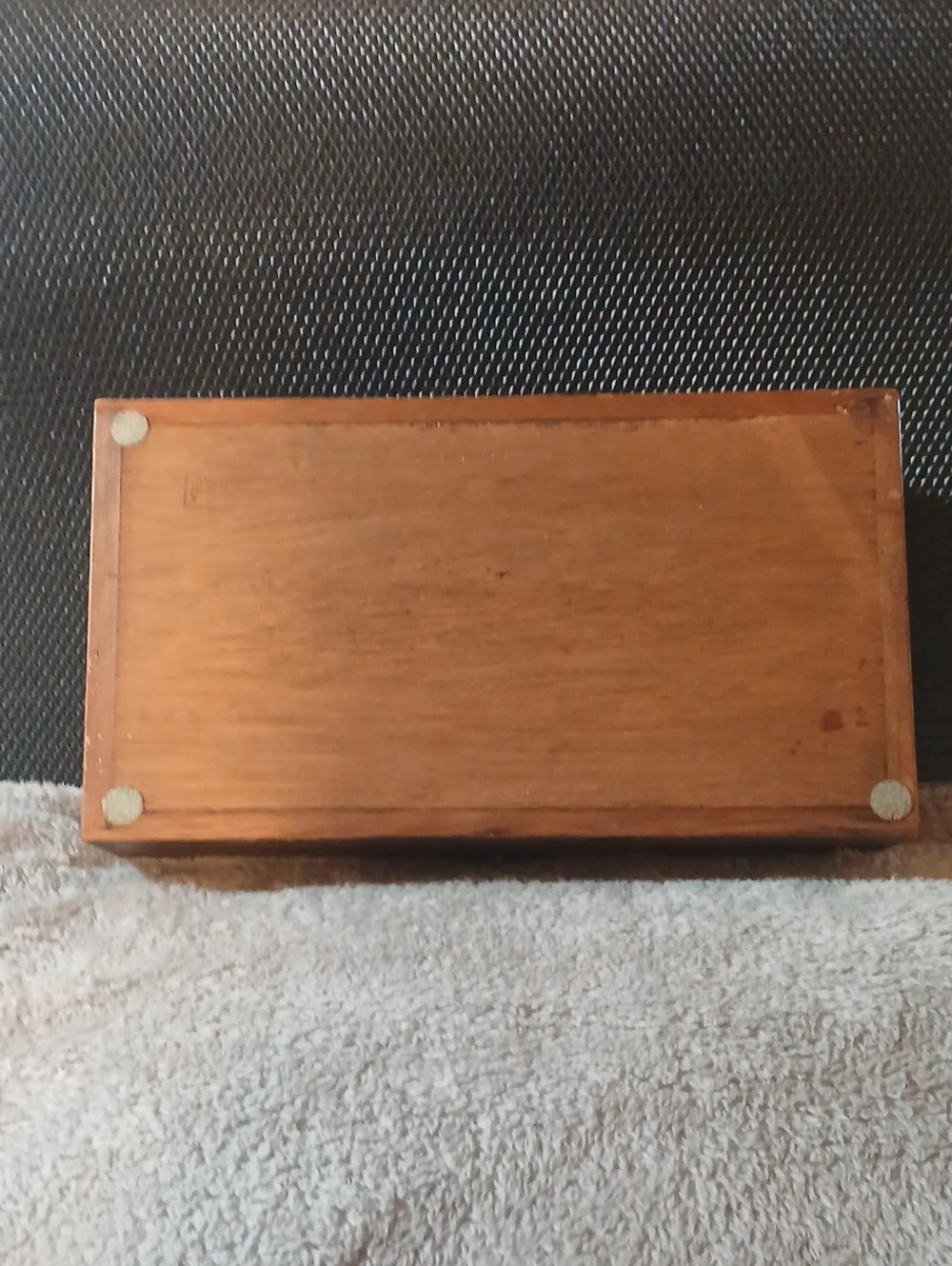 Vintage MCM Wooden Valet Box with Brass Button - Dark Brown
